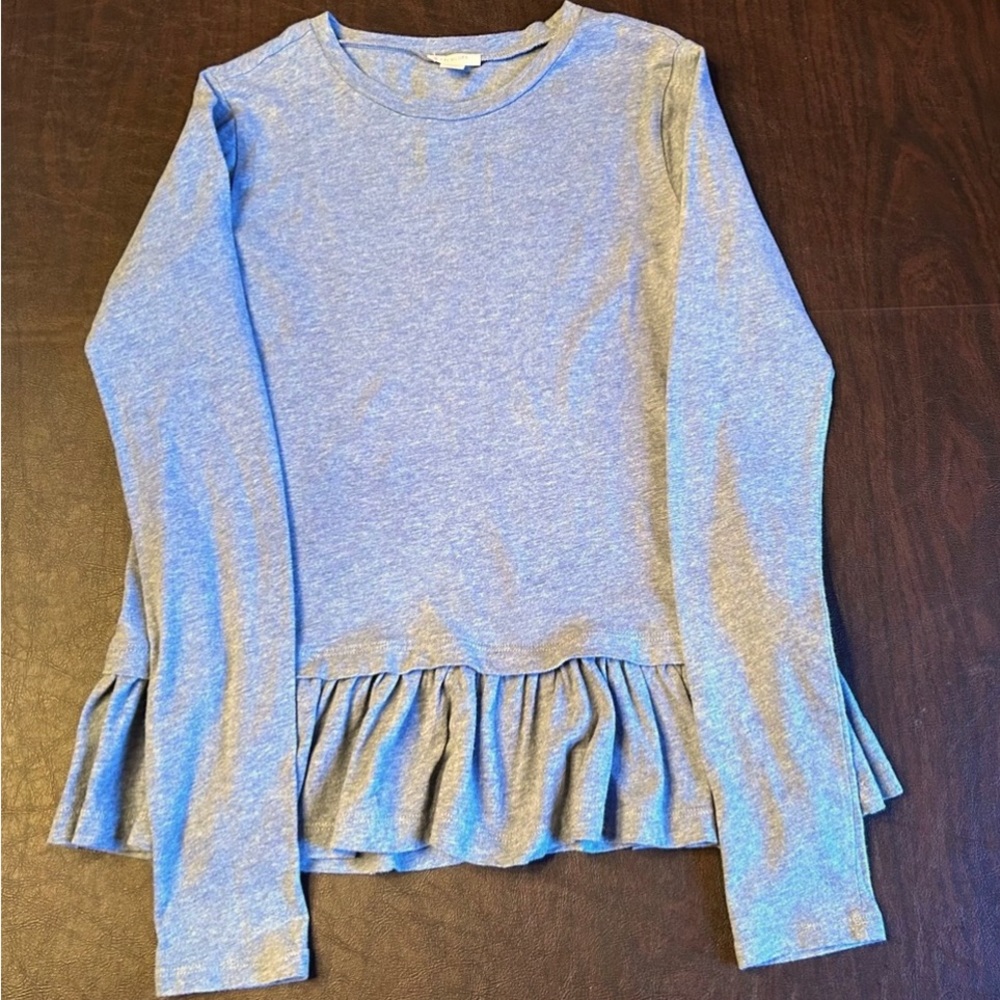 J Crew Girls Size XL Crewcuts Blue Heather Peplum Long Sleeve Top